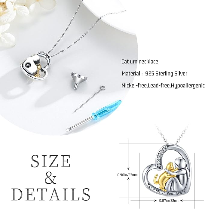 JUSTKIDSTOY Dog/Cat/Hummingbird Urn Necklace for Ashes S925 Sterling Silver Heart Cremation Jewelry Keepsake Memorial for Women