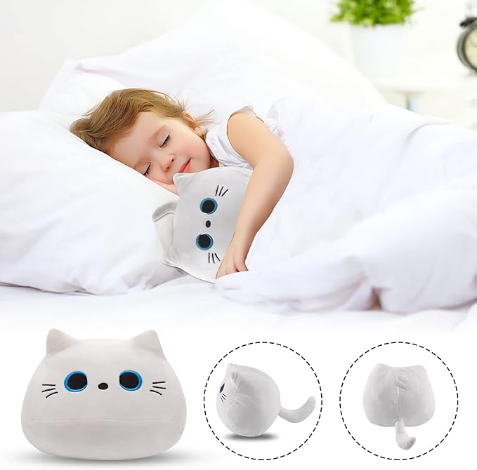 10'' Soft Cute White Cat Plush Toys, Soft Squishy Plushies, Perfect Home Decoration Gift for Cat Lovers, Kids, Boys, Girls (White, 10 Inch)