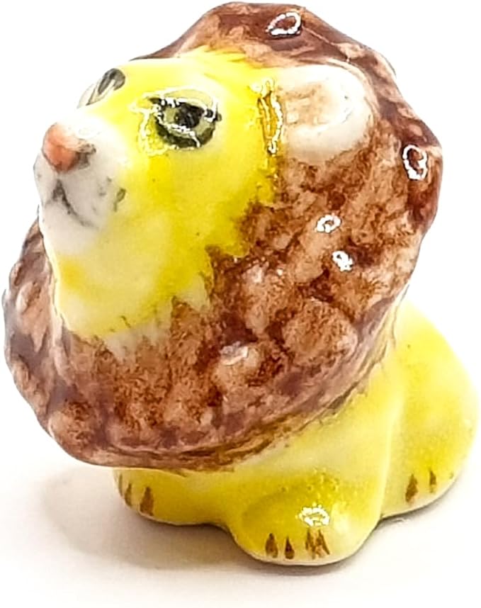 WitnyStore Tiny ½ Inch Yellow Brown Sit Lion Figurine - Miniature Hand Made Ceramic Panthera Wild Cats Tiger Jaguar Leopard Panthers Animals Small Porcelain Decorative Collectible Figures Décor Gifts