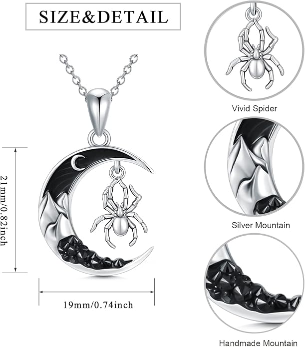 Gothic Jewelry Bat/Cat/Wolf/Dragon/Owl/Fox/Spider/Sun Pendant Sterling Silver Crescent Moon Necklace for Women Girls Black Jewelry Gifts