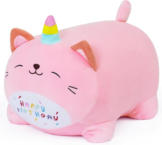 Kawaii Birthday Unicorn Plush, Soft Happy Birthday Unicorn Plush Pillow Toy for Kids (15.7inch)