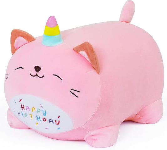 Kawaii Birthday Unicorn Plush, Soft Happy Birthday Unicorn Plush Pillow Toy for Kids (25cm/9.8inch)