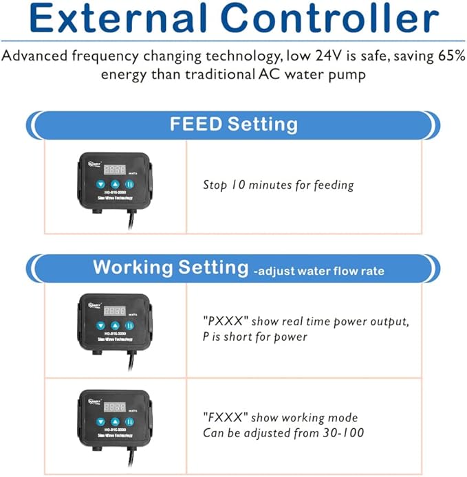hygger 24V DC Water Pump Inline/Submersible Saltwater Aquarium Pump with LCD Display Controller 1350 GPH Return Pump for Coral Reef Tank Sump