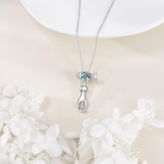 YFN Cat Necklace Sterling Silver Jewelry for Women Cat Jewelry Gifts