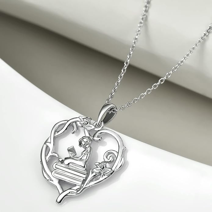 YFN 925 Sterling Silver Book Lover Necklace Reading Pendant for Women Graduation Gift Jewelry for Student Friends Classmate
