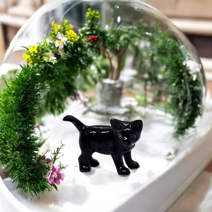 WitnyStore Tiny 1¼" Long Black White Cat Stand Look Left Figurine - Miniature Hand Made Painted Ceramic Cats Kitten Feline Animal Cute Porcelain Decorative Collectible Figurines Décor Gifts