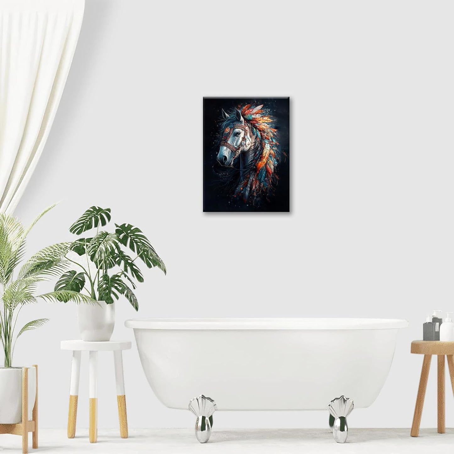 Horse Pictures Wall Art, Horse Animal Bathroom Wall Decor, Aesthetics Modern Framed Painting Elegant Canvas Artwork for Bathroom Bedroom Living Room Decorations 20"L x 16"W