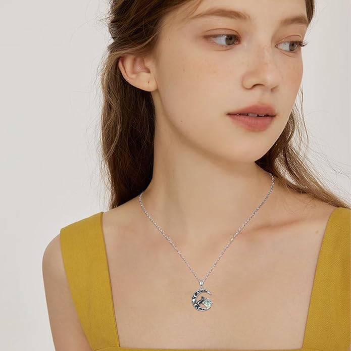 Witch Necklace 925 Sterling Silver Pentagram Triple Moon Pentacle Pendant Wiccan Pagan Jewelry Witchy Gifts for Women