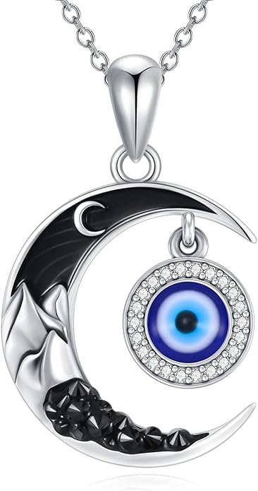 Gothic Jewelry Bat/Cat/Wolf/Dragon/Owl/Fox/Spider/Sun Pendant Sterling Silver Crescent Moon Necklace for Women Girls Black Jewelry Gifts