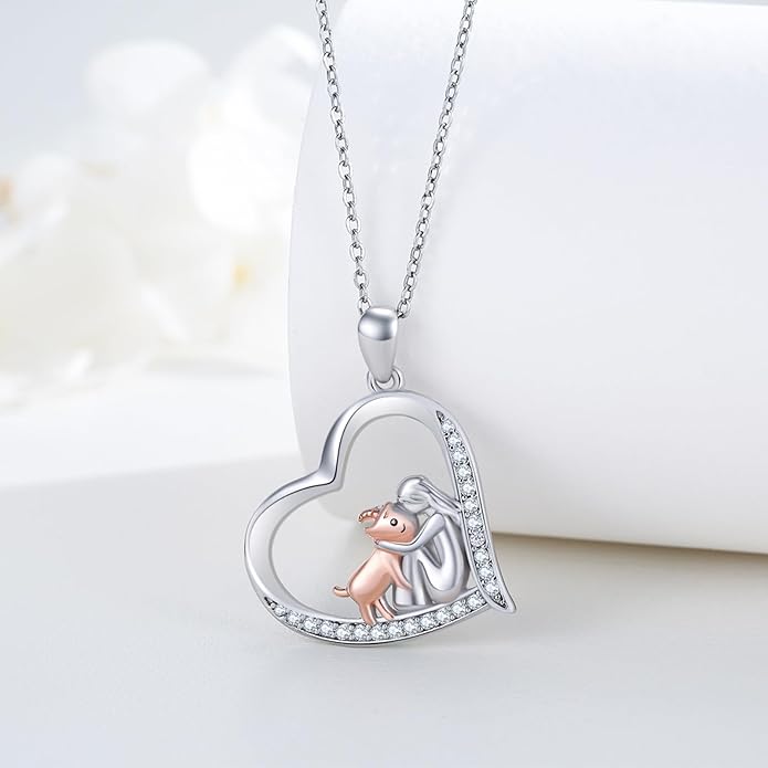 Heart Animal Necklace 925 Sterling Silver Cute Animal Pendant Jewelry Birthday Gifts for Women Girlfriend Mom Animal Lovers
