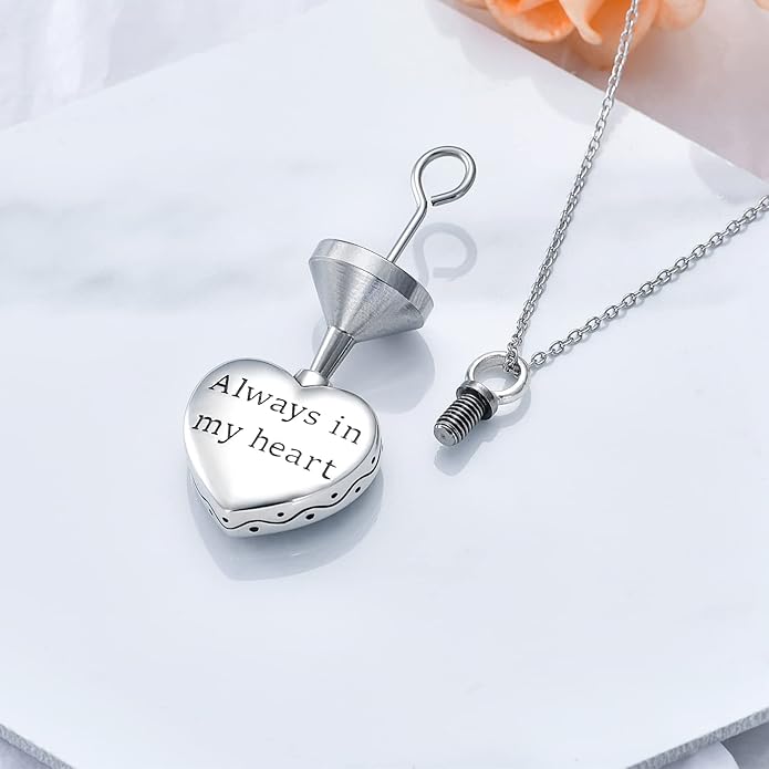 LONAGO Urn Necklace for Ashes 925 Sterling Silver Always in My Heart Keepsake Cremation Pendant Necklace