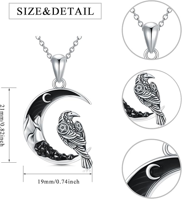 Gothic Jewelry Bat/Cat/Wolf/Dragon/Owl/Fox/Spider/Sun Pendant Sterling Silver Crescent Moon Necklace for Women Girls Black Jewelry Gifts