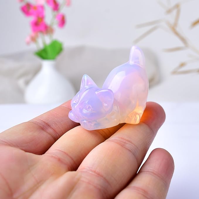 Pink Opal Cat Decor Statue Crystals and Healing Stones Cat Figurine Polished Gemstones Bedroom Office Desk Home Decoration A Lucky Decoration for Cat Lover