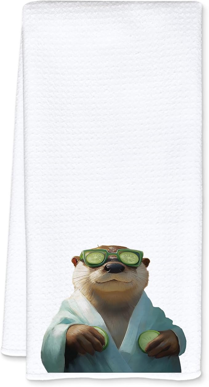 Funny Bathrobe Otter Hand Towels for Bathroom Washroom Restroom, Sea Otters Gifts Bath Decorative Towels, Kids Hand Towels, Gifts for Women Men Otter Lovers, 16x24 Inch