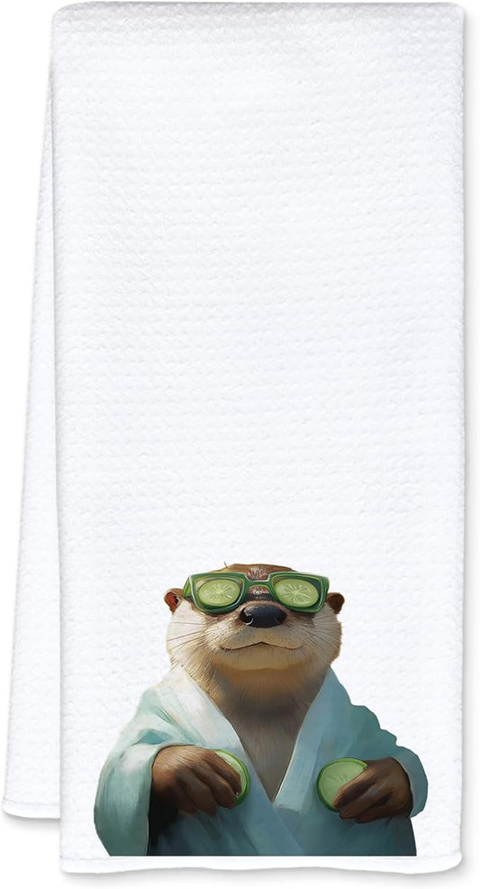 Funny Bathrobe Otter Hand Towels for Bathroom Washroom Restroom, Sea Otters Gifts Bath Decorative Towels, Kids Hand Towels, Gifts for Women Men Otter Lovers, 16x24 Inch