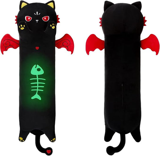 AIXINI Long Cat Plush Pillow Luminous Light Up Black Cat Stuffed Animals, Soft Kawaii Kitten Plushies Pillow Toy for Kids (Luminous,27.5inch)