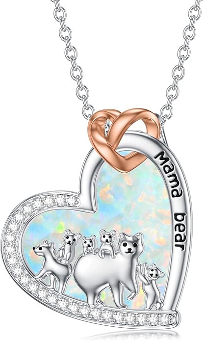 Mothers Day Gift for Mom 925 Sterling Silver Mama Bear/Dinosaur/Cat/Bird/Chicken Necklace with 1 2 3 4 5 Cubs Jewelry for Women Wife Grandma