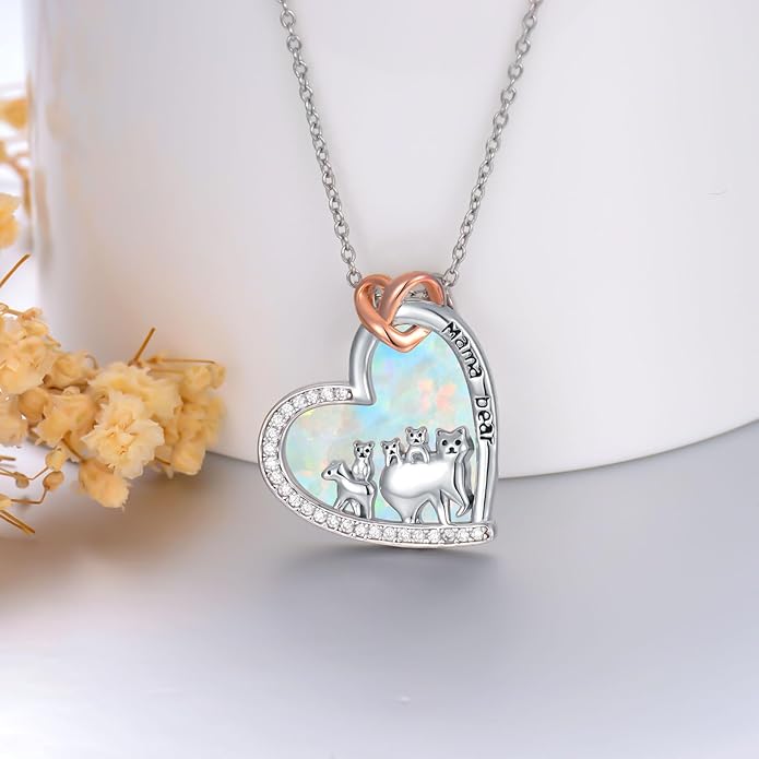 Mothers Day Gift for Mom 925 Sterling Silver Mama Bear/Dinosaur/Cat/Bird/Chicken Necklace with 1 2 3 4 5 Cubs Jewelry for Women Wife Grandma