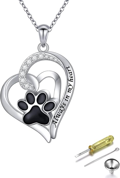 FLYOW 925 Sterling Silver Cute Paw Print Forever Love Heart Pendant Necklace/Bracelet/Stud Earrings Gift for Women, Box Chain 18"