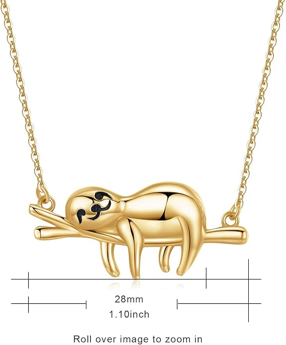 JUSTKIDSTOY Sloth Necklace Sterling Silver “Slow Down Be Happy” Slider Sloths Stuffed Animal Pendant Jewelry Charm Gifts for Women