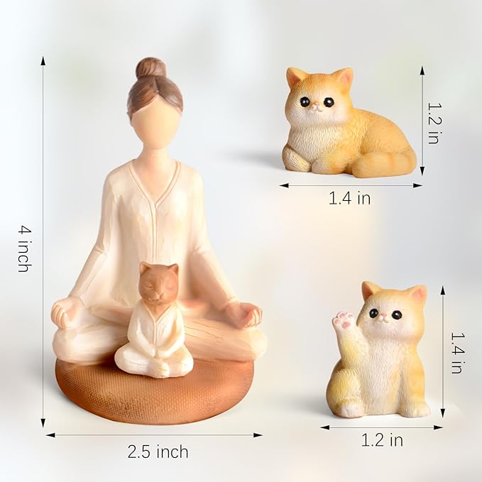 Yoga Meditation Statue Gifts for Women - Mini Yoga Girl with Cat Dog Figurines Gift for Office Cute Relaxation Gifts for Yoga Lovers & Cat Dog Lover Resin Yoga Figurine Decor Table Ornament