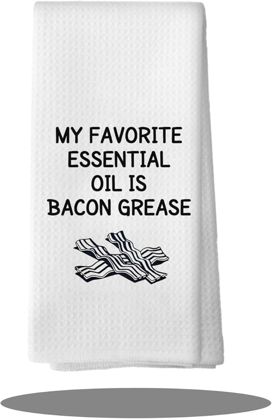 Funny Kitchen Towels Decor Housewarming Gifts, Bacon Grease Themed Gifts Kitchen Bathroom Decor Towels 16″×24″, Fun Kitchen Towels, My Favorite Essential Oil: Bacon Grease