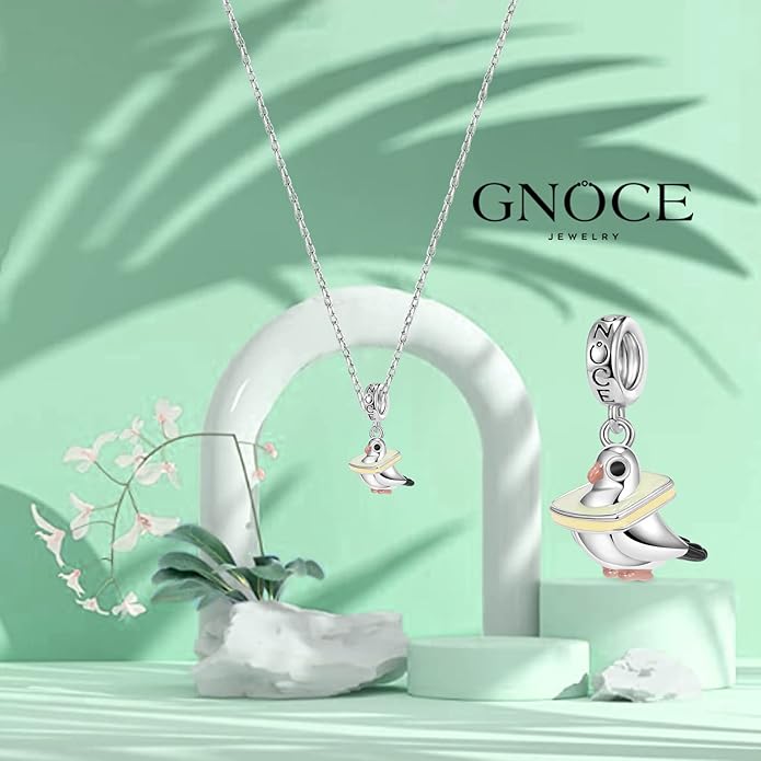 GNOCE Black Cat Riding Broom Pendant Charm 925 Sterling Silver Pigeon Dangle Charms Bead Fit Bracelet/Necklace For Women Mother's Day Gift (Pigeon)
