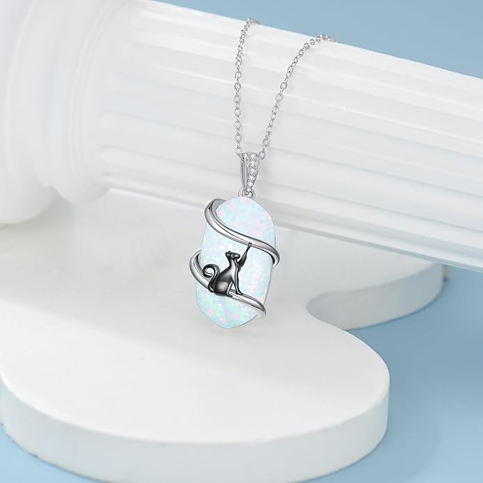 Opal Mama Bear/Panda/Cat/Koala/Sloth/Cardinal/Unicorn Necklace 925 Sterling Silver Opal Animal Pendant Jewelry Birthday Gifts Women Her Mom