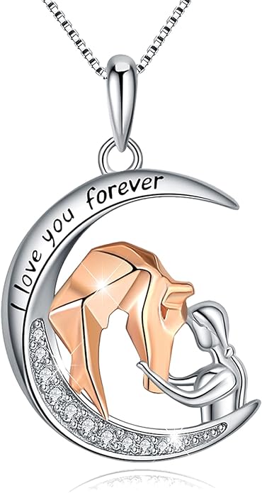 925 Sterling Silver Pig/Koala/Frog/Cat Horse Necklace I Love You to the Moon and Back Cute Animal Love Heart Moon Pendant Necklaces Jewelry Birthday Gifts for Women Best Friends