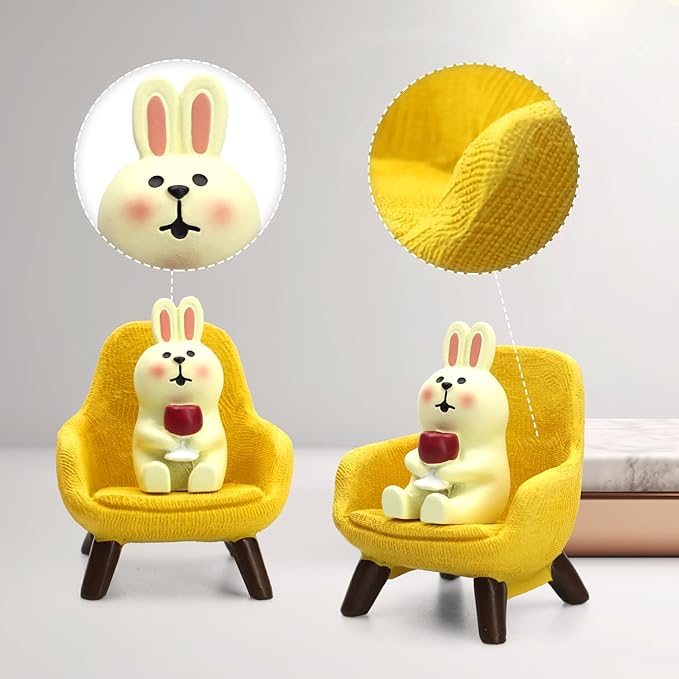 Small Easter Bunny Figurine Cute Mini Rabbit Holding Red Wine Figurine Resin Rabbit for Office, Home Decoration Perfect Cute Rabbit Gift for Rabbit Lovers - Yellow Sofa