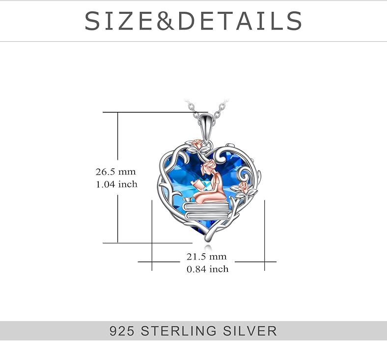 YFN 925 Sterling Silver Book Lover Necklace Reading Pendant for Women Graduation Gift Jewelry for Student Friends Classmate