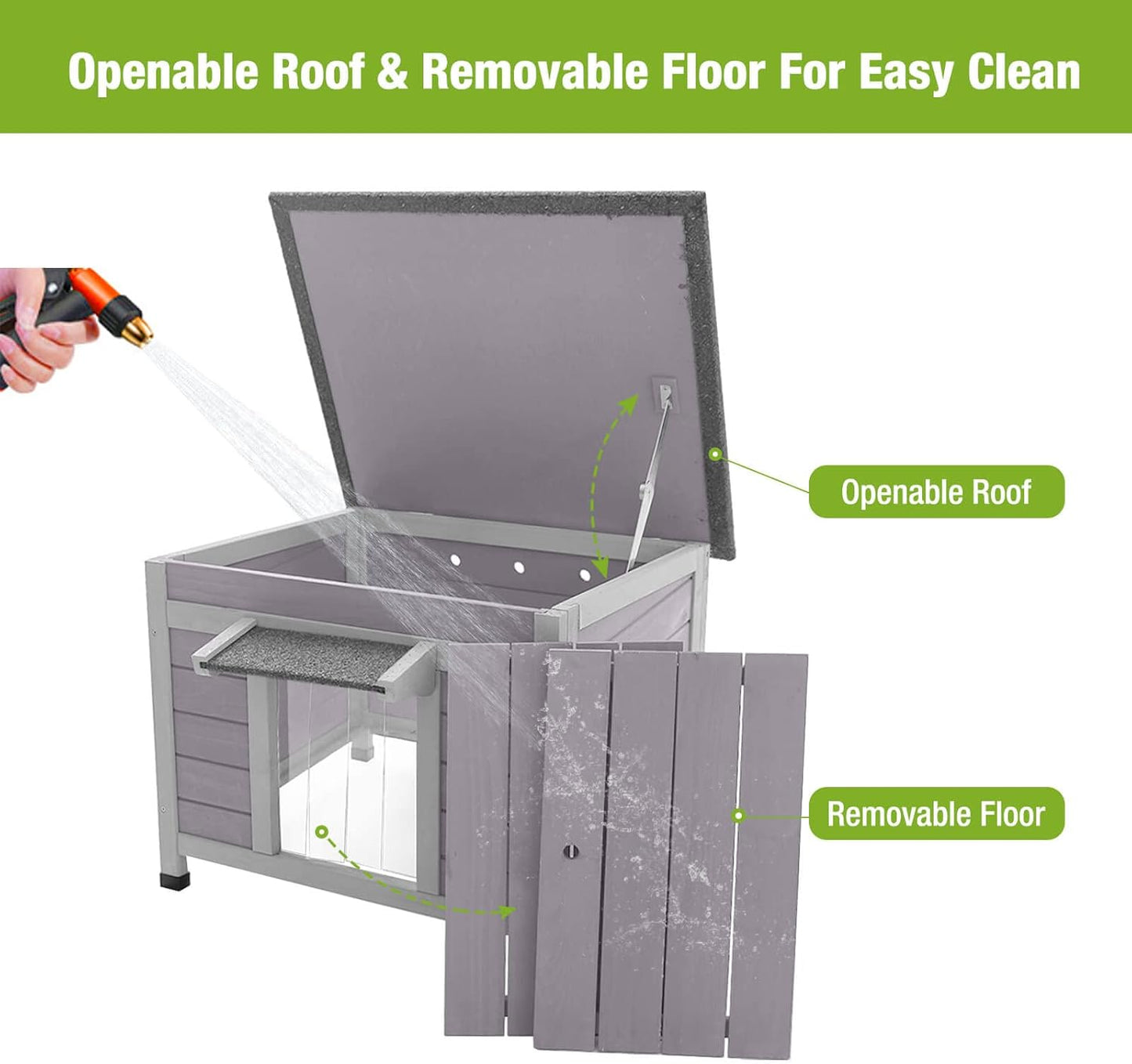 GUTINNEEN Outdoor Cat House Wooden Rabbit Hutch Outside Feral Cat Shelter Bunny Cage Guinea Pig Habitat Weatherproof(AIR12)