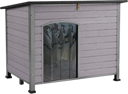 Aivituvin Large Dog House Outdoor Indoor Weatherproof Dog House for Small & Medium & Large Dogs with Unique All-Around Iron Frame＆Raised Feet（Grey）
