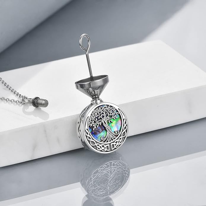 URONE Urn Necklaces for Ashes 925 Sterling Silver Abalone Shell Tree of Life Cremation Jewelry for Ashes Memory Jewelry for Women Men