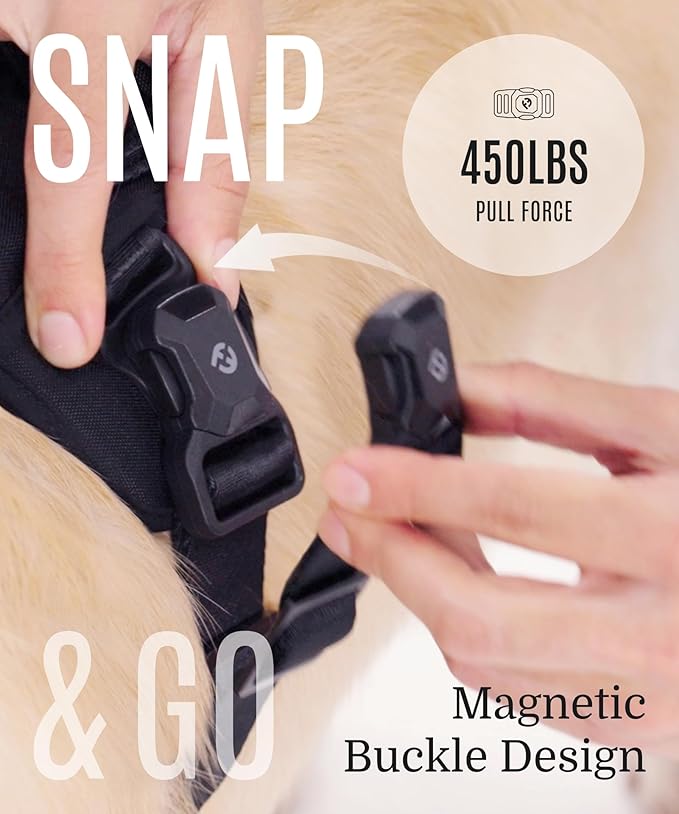 2025 New Edition, Fei & Eve MagEase Dog Harness - 3-Second Magnetic Buckles | 3-Point No-Pull Control | Heavy-Duty 900D Nylon | Dual Safety Handles | Breathable Mesh | Adjustable Fit | Medium, Gray