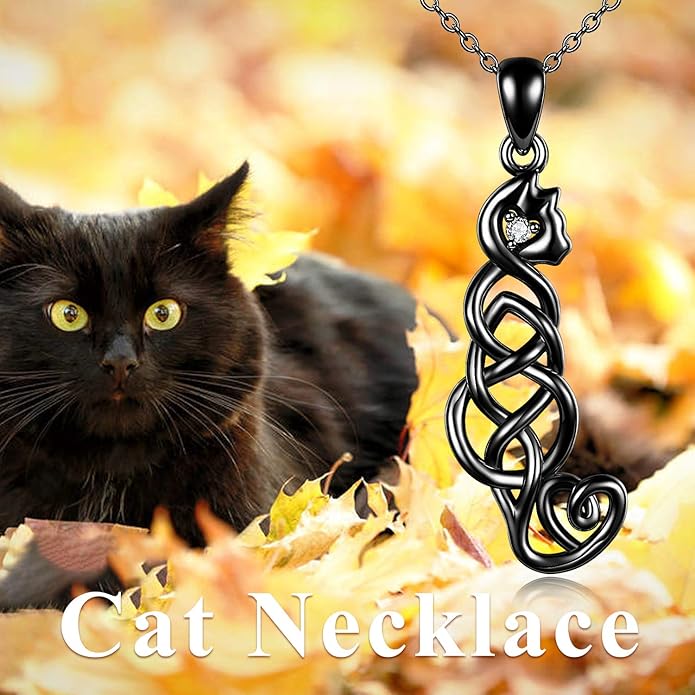 ONEFINITY Sterling Silver Cat Necklace Celtic Knot Viking Jewelry Crazy Cat Lady Gifts for Cat Lover for Women Her