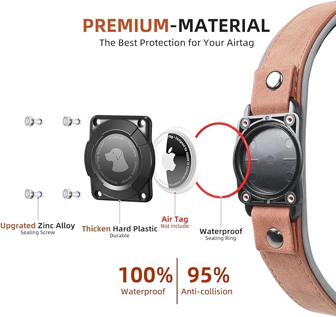 AirTag Dog Collar - Leather Dog Collar with Air Tag Holder | IPX8 Waterproof, Reflective, High - End, Adjustable Soft Padded | Dog GPS Tracker Collars Fit for Medium Large Dogs (Mahogany Brown, L)