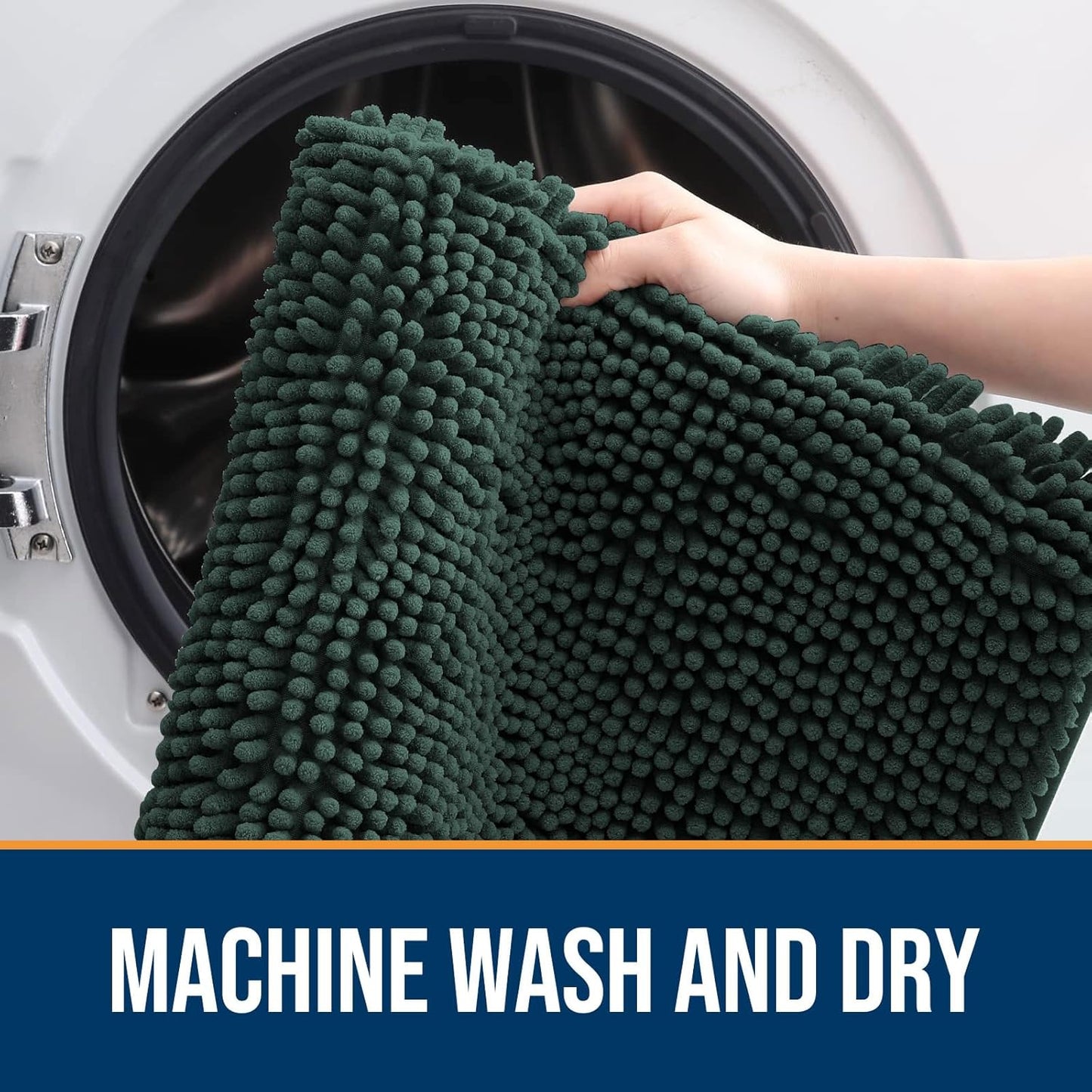 OLANLY Dog Door Mat for Muddy Paws 70x24, Absorbs Moisture and Dirt, Absorbent Non-Slip Washable Doormat, Quick Dry Chenille Mud Mat, Entry Indoor Entryway Carpet for Inside Floor, Blackish Green