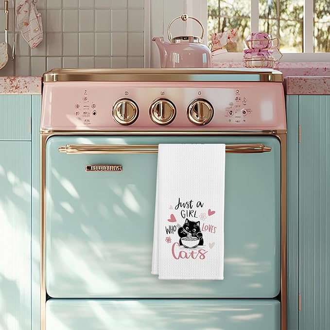 Just a Girl Who Loves Cats Kitchen Towels, Black Kitty Hand Towels, Black Cat Lovers Mom Lady Owners Gifts for Kitchen Decor Soft Dish Cloth for Women, 16x24 Inches