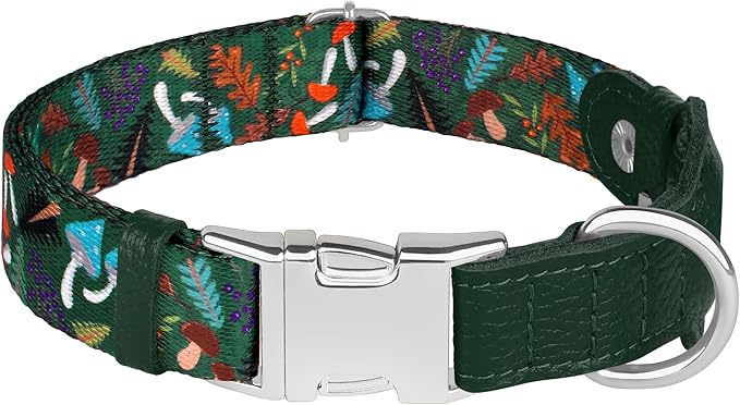 AirTag Dog Collar for Small Medium Large Breed - Adjustable Cute Pattern Dog Collar with Airtag Holder - Soft Leather Tracker GPS Apple Air Tag Pet Collars (Large, 17"-21" Neck Fit, Mushroom)