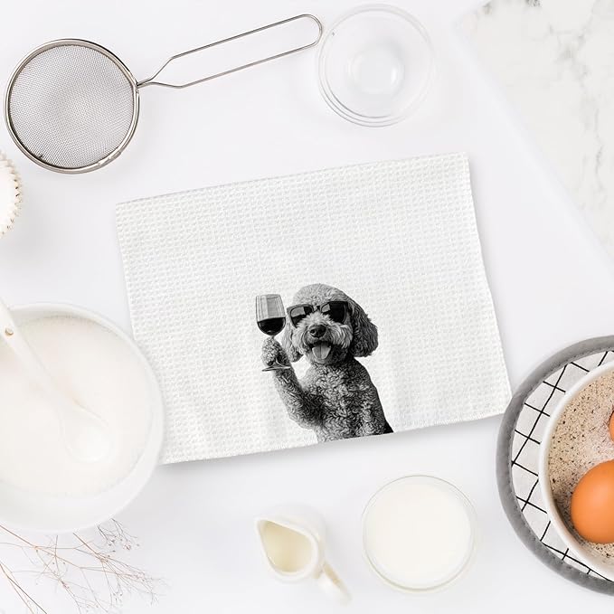 Flicy Goldendoodle Gifts Wine Kitchen Towels, Gifts for Golden Doodle Dog Wine Lovers Decorative Hand Dish Towel for Kitchen Home Bar, Funny Golden Doodle WineLover Home Bars Kitchen Decor(16x24lnch)