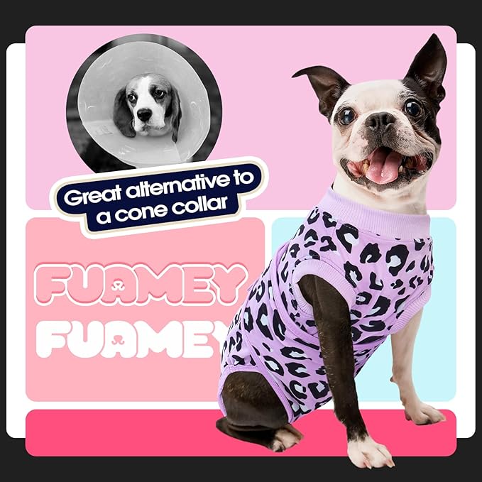 FUAMEY Recovery Suit for Dogs After Surgery,Soft Breathable Dog Bodysuit E-Collar & Cone Alternative Surgical Suit,Male Female Dog Neuter Spay Suits Anti Licking Wounds Onesie Purple Leopard XL