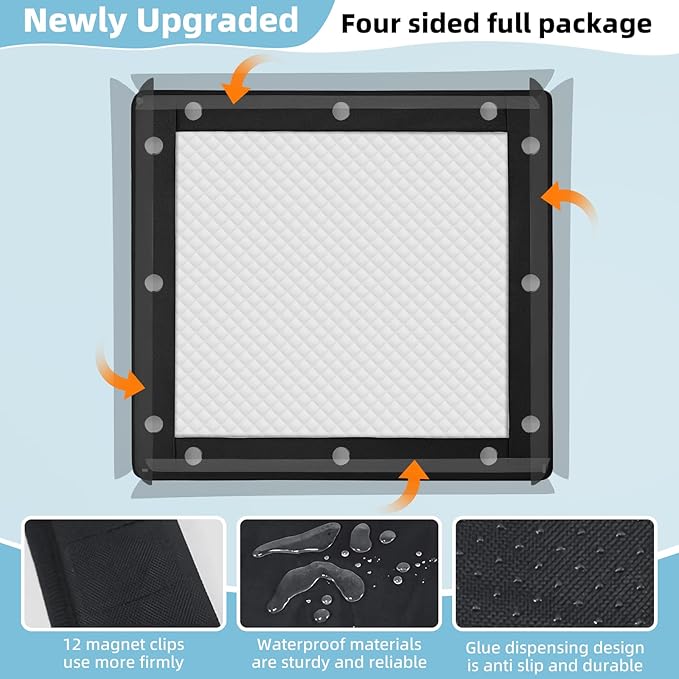 Dog Pee Pad Holder, Puppy Pad Holder, Oxford Cloth Material Soft & Durable, 12 Magnetic Clips, Fits 22" x 22" Pad, Black