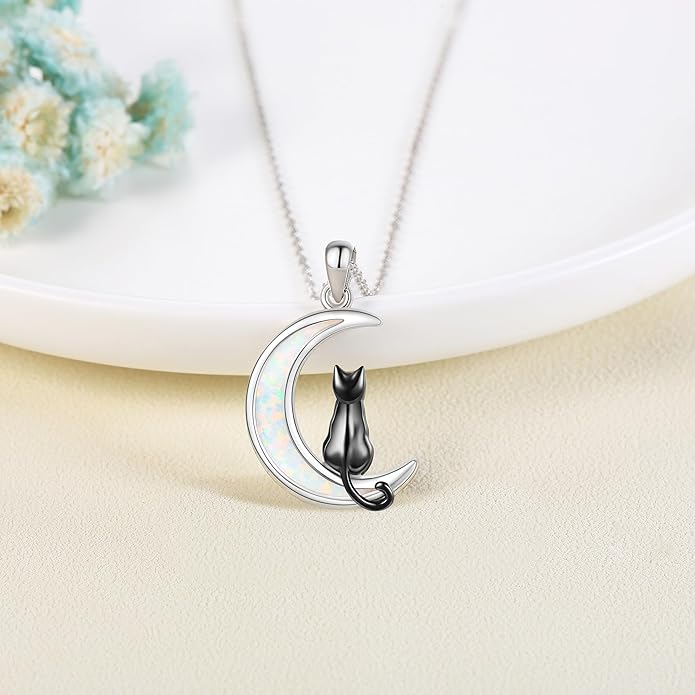 URONE Cat Necklace 925 Sterling Silver Cat Pendants Necklace Animals Jewelry Gifts For Women