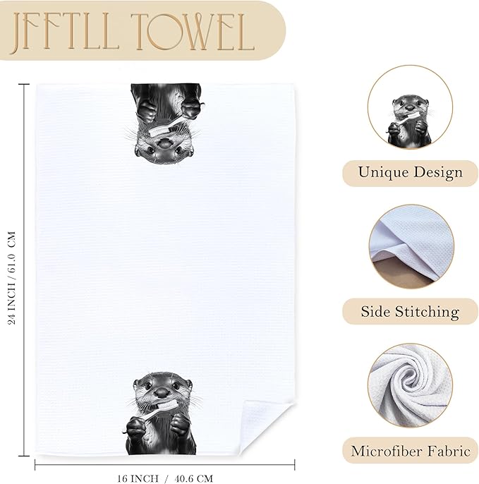 Funny Toothbrush Otter Bathroom Hand Towels, Otter Gifts Decorative Towels for Bathroom Washroom Restroom Decor, Kids Hand Towels, Otters Gifts for Women Men, 16x24 Inch
