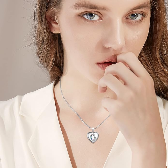 WINNICACA S925 Sterling Silver Heart Lockets Necklace That Holds Pictures Jewelry for Women Photo Pendant Necklace for Birthday Gifts