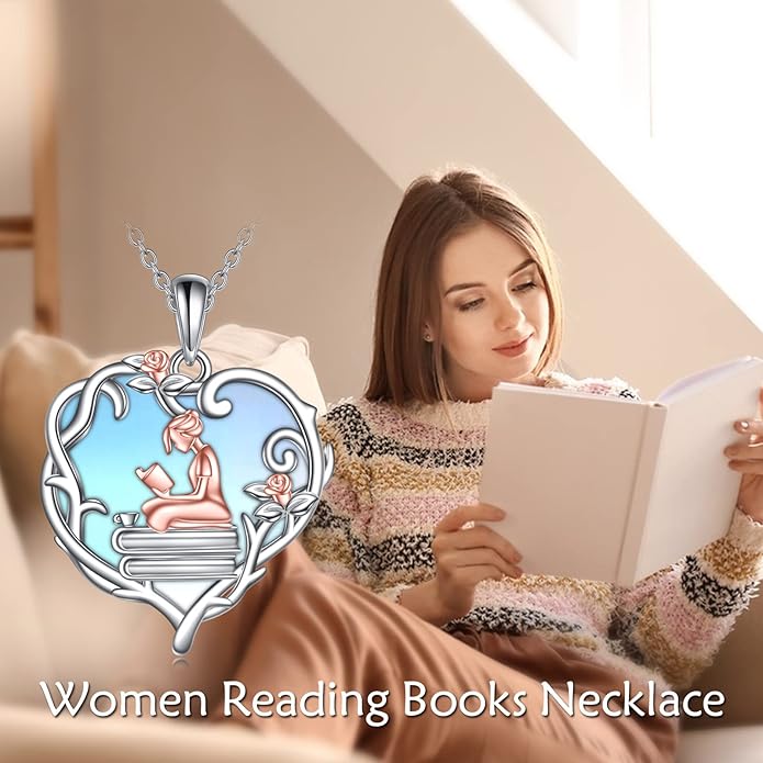 YFN 925 Sterling Silver Book Lover Necklace Reading Pendant for Women Graduation Gift Jewelry for Student Friends Classmate