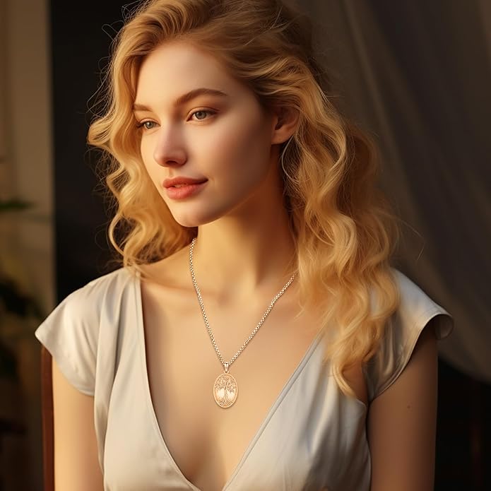 Picture Locket Necklace for Women Men Rose 14K Real Gold 925 Sterling Silver Jewelry Heart Locket Necklace that Holds Pictures Tree of Life Viking Wolf Celtic Knot St Christopher St Michael Pendant