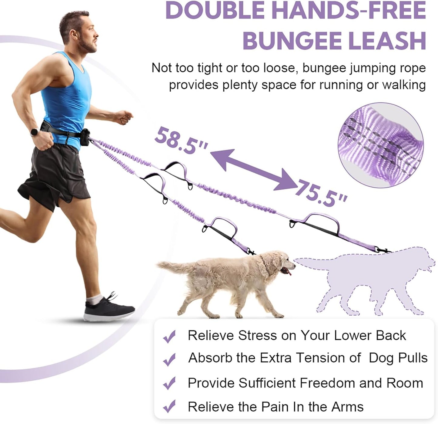Hands Free Dog Leash with Pouch, Double Leash for Two Dogs, Retractable Bungee with Double Padded Handles, Dog Waist Leash for Dog Walking, Running Leash for Dogs, Dog Walking Accessories
