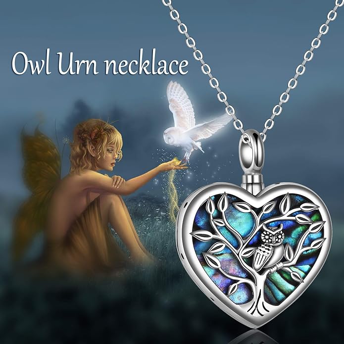 ONEFINITY Sterling Silver Always in My Heart Owl Urn Necklace for Ashes Owl Cremation Jewelry for Ashes of Loved Ones Keepsake Jewelry